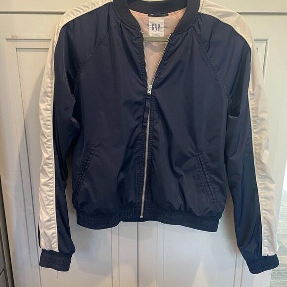 Gap Women's Varsity Bomber Jacket Size Small Navy White Long Sleeve - Picture 6 of 12
